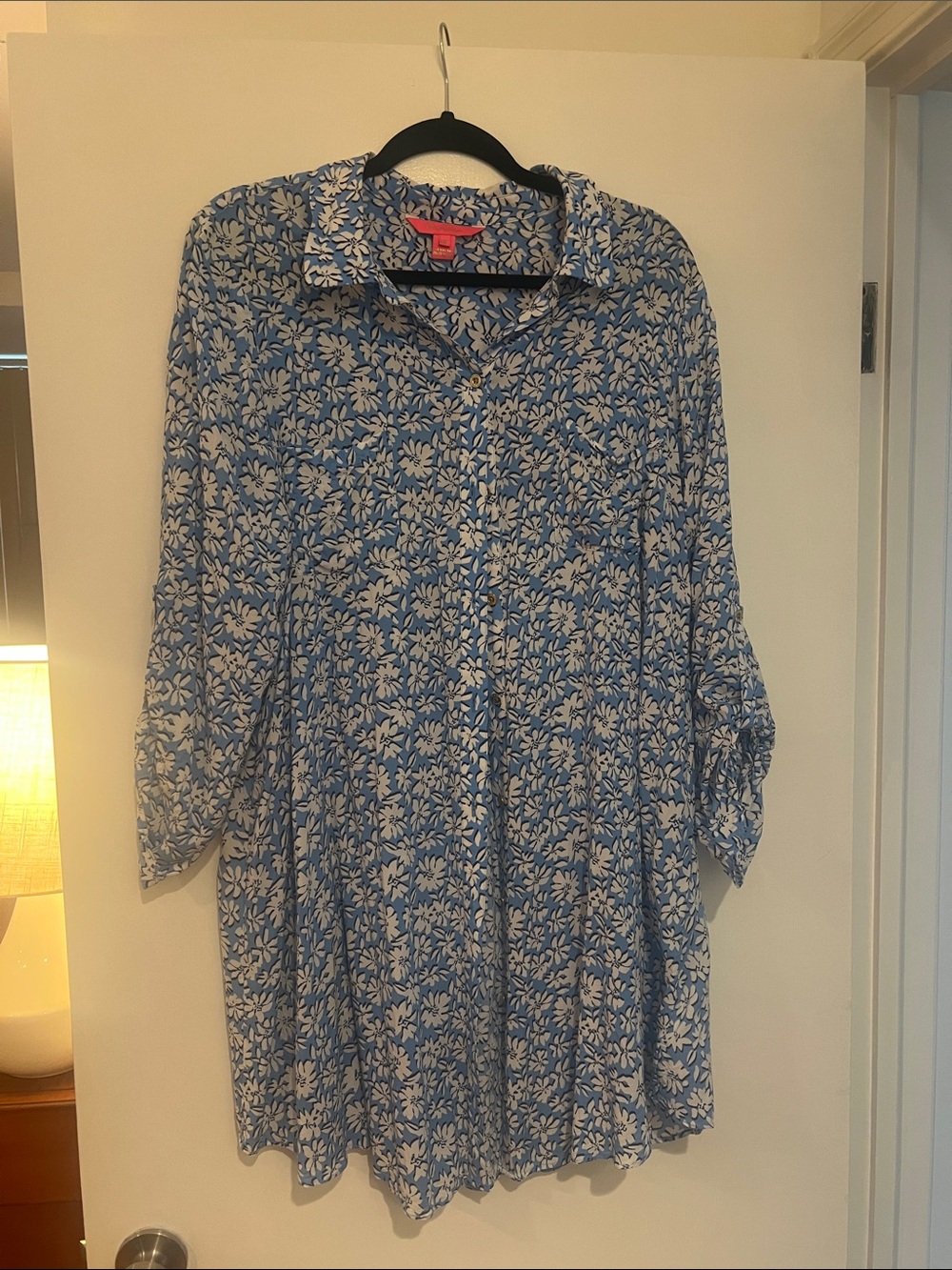 Lilly Pullitzer, Blue Floral Button-Front Swim Coverup, XXL NWOT
